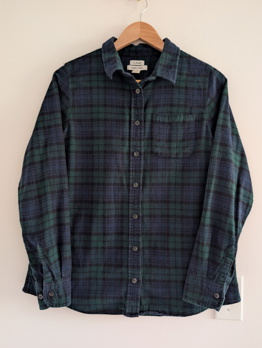 L.L. Bean Women’s Green & Navy Plaid Button-Down Shirt